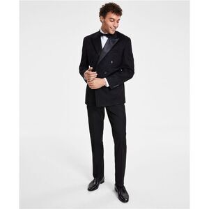 Tayion Collection Mens Solid Double Breasted Blazer Jacket, Black, NWT